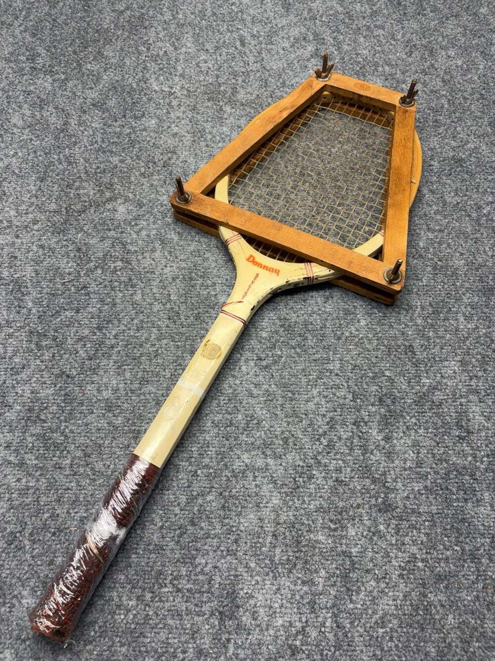 Antique Donnay Stylist Wood Tennis Racket with Wooden Press Clamp-decor-sports.